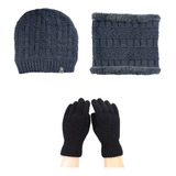 Kit Par Luvas Lã Frio Com Cachecol Gola E Gorro Adulto