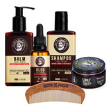 Kit Para Barba E Cabelo Shampoo Oleo Balm Com Pomada Barba De Macho