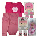 Kit Para Bebê 5 Peças Inverno Touca Luva Meia Body E Mijão 