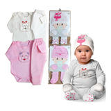 Kit Para Bebê 5 Peças Inverno Touca Luva Meia Body E Mijão 