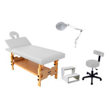 Kit Para Estética Massagem Maca Reclinavel Mocho Escada Lupa