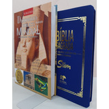 Kit Para Estudo Bíblico - Biblia Slim Azul Royal + Dicionario Biblico Ilustrado