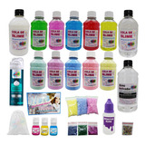 Kit Para Fazer Todo Tipo De Slime Com Cola Azul Rosa Verde