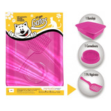 Kit Para Gatos Caixa De Areia Bandeja + Pá + Comedouro Cor Rosa