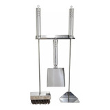 Kit Para Limpeza De Lareira Em Aço Inox Rastelo Vassoura Pá