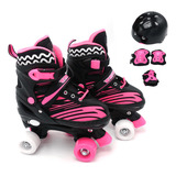 Kit Patins Infantil Feminino Roller Rosa