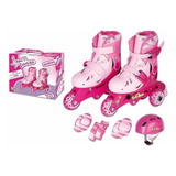 Kit Patins Infantil Tri-line Tamanho 30 A 33 Fênix Rosa