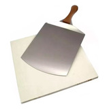 Kit Pedra Cerâmica 40x35+pá Inox P/ Pizza Pães Forno Churras