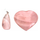 Kit Pedra Natural Quartzo Rosa: Pingente E Coração - Amor