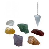 Kit Pedras 7 Chakras Brutas + Pêndulo Cristal Radiestesia 