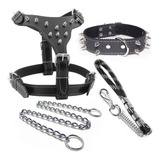 Kit Peitoral Coleira Guia Couro Pitbull + Brinde Enforcador