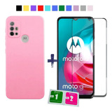 Kit Película 3d + Capa Silicone Para Moto G10 G20 G30 Case Cor Rosa Bebê