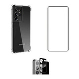 Kit Pelicula Frontal + Camera + Capa P/ Galaxy S21 Ultra