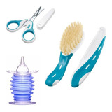 Kit Pente Escova Azul+ Tesourinha + Aspirador Nasal Nuk Novo