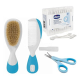 Kit Pente + Escova + Tesourinha Azul + Hastes C/60 Chicco