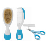 Kit Pente + Escova + Tesourinha Para Unha Azul Chicco - Novo