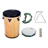 Kit Percussão Md: Rebolo Meia-lua Pandeiro Triângulo Ganzá