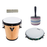 Kit Percussão Md: Timba 35cm X 10'' + Pandeiro + Afuchê + 