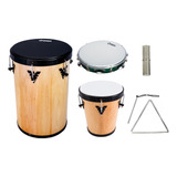 Kit Percussão Music Md: Rebolo + Timba + Pandeiro + Triângulo + Ganzá
