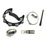 Kit Percussão Pandeiro Meia Lua Ganza Tg551 Ovinho Tamborim