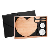 Kit Petisco Coração Em Bambu Tábua Espátula Ramekin 5 Peças Cor Marrom