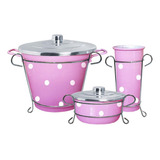 Kit Pia 6 Peças Alumínio Lixeira Porta Detergente E Sabão Cor Rosa Poa