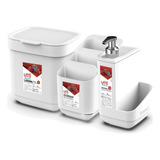 Kit Pia Porta Detergente Esponja Lixeira Escorredor Talheres Cor Branco