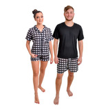 Kit Pijama Casal Malha Adulto Curto Verão Americano