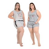 Kit Pijama Feminino Plus Size De Verão Short Doll Promoção