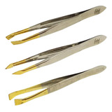 Kit Pinças Depilação sobrancelhas Edel Ponta Banhada Ouro
