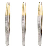 Kit Pinças Silver Gold Enox Belliz Diagonal Ref. 1701 C/3