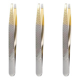 Kit Pinças Silver Gold Enox Belliz Ponta Reta Ref. 1700 C/3