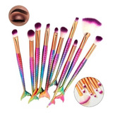 Kit Pinceis Maquiagem Pincel Sereia Jogo Com 10 Make Up