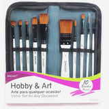 Kit Pinceis Sinoart C/ 10 Unidades + Estojo C/ Ziper Hobby