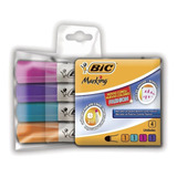 Kit Pincel Marcador Quadro Branco Bic Canetao Lousa 4 Cores