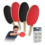 Kit Ping Pong 4 Raquetes E 6 Bolinhas Pista E Campo - Lazer