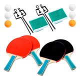 Kit Ping Pong C/ 4 Raquete 6 Bolinhas 2 Rede + Suporte Mesa