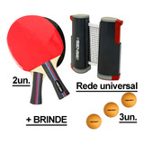 Kit Ping Pong Sensei C 2 Raquetes Tênis De Mesa Profissional Cor Vermelho/preto Lisa Rede