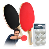 Kit Ping Pong Tênis De Mesa Raquetes E 6 Bolas Pista E Campo
