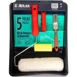 Kit Pintura Atlas 5 Peças Rolo Lã Rolo Espuma Pincel 