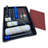 Kit Pintura De Parede Rolo Lã Com Lixa E Pincel C/ 12 Peças