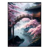 Kit Pintura Diamante 5d Ponte Japonesa Cerejeiras 30x40 Diy