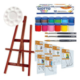 Kit Pintura Infantil - Cavalete Tela Riscada Guache Pincel