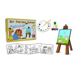 Kit Pintura Infantil Cavalete Guache Colorir Animais/ Safari