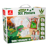 Kit Pintura Infantil Dinossauros Mini Cavalete Telas+guache