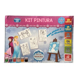 Kit Pintura Infantil Frozen Mini Cavalete 6 Cores Guache