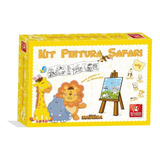 Kit Pintura Infantil Safari Mini Cavalete Telas+guache