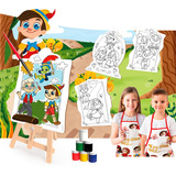 Kit Pintura Infantil Temático Cavalete Telas