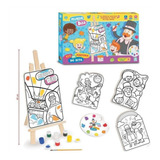 Kit Pintura Mundo Bita Com Cavalete Tintas E Tela Infantil