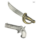 Kit Pirata Brinquedo Espada Pistola Arma Fantasia 2 Peças